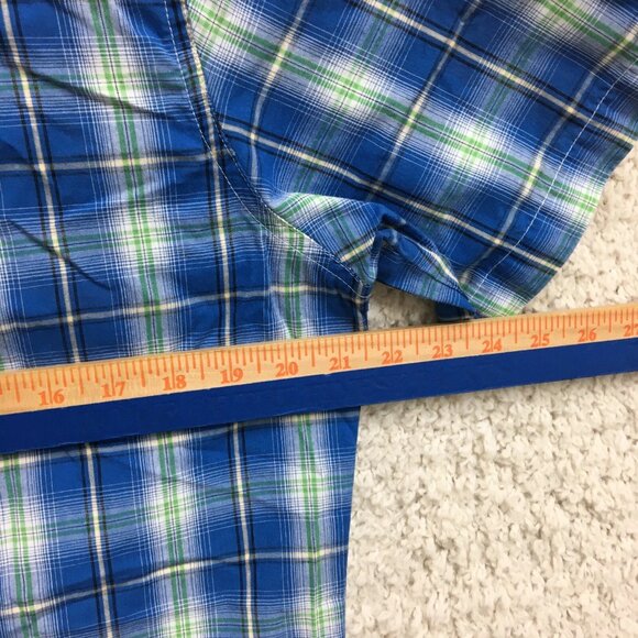 Wrangler Button Up Shirt Medium Men Blue Plaid Pearl Snap Pockets Western Cowboy - Picture 6 of 8